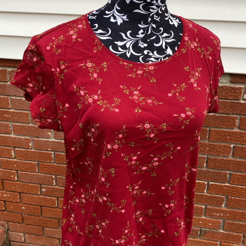 🌹Axcess Floral Babydoll Sleeve Sheer Blouse Attached Slip Liner Liz Claiborne - Picture 3 of 10